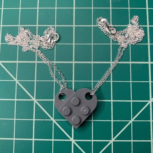 BFF 2 Piece Gray Heart-Shaped Lego w/2 Silver Necklaces - Picture 2 of 2